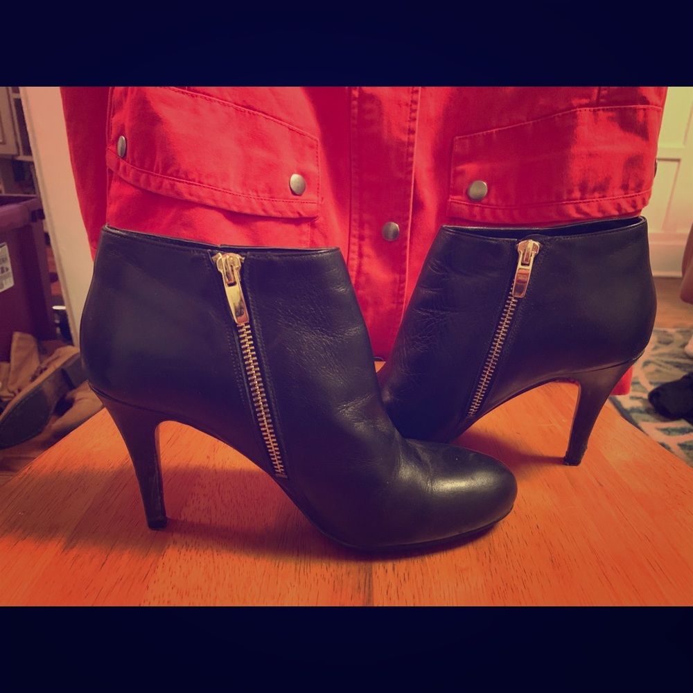 Audrey Brooke Black Leather Ankle Bootie